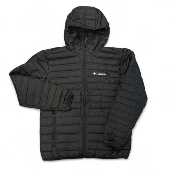 Columbia Jacket Mens Large Black Hooded Down Puffer 650 Fill Pockets 1843091 - Picture 1 of 9